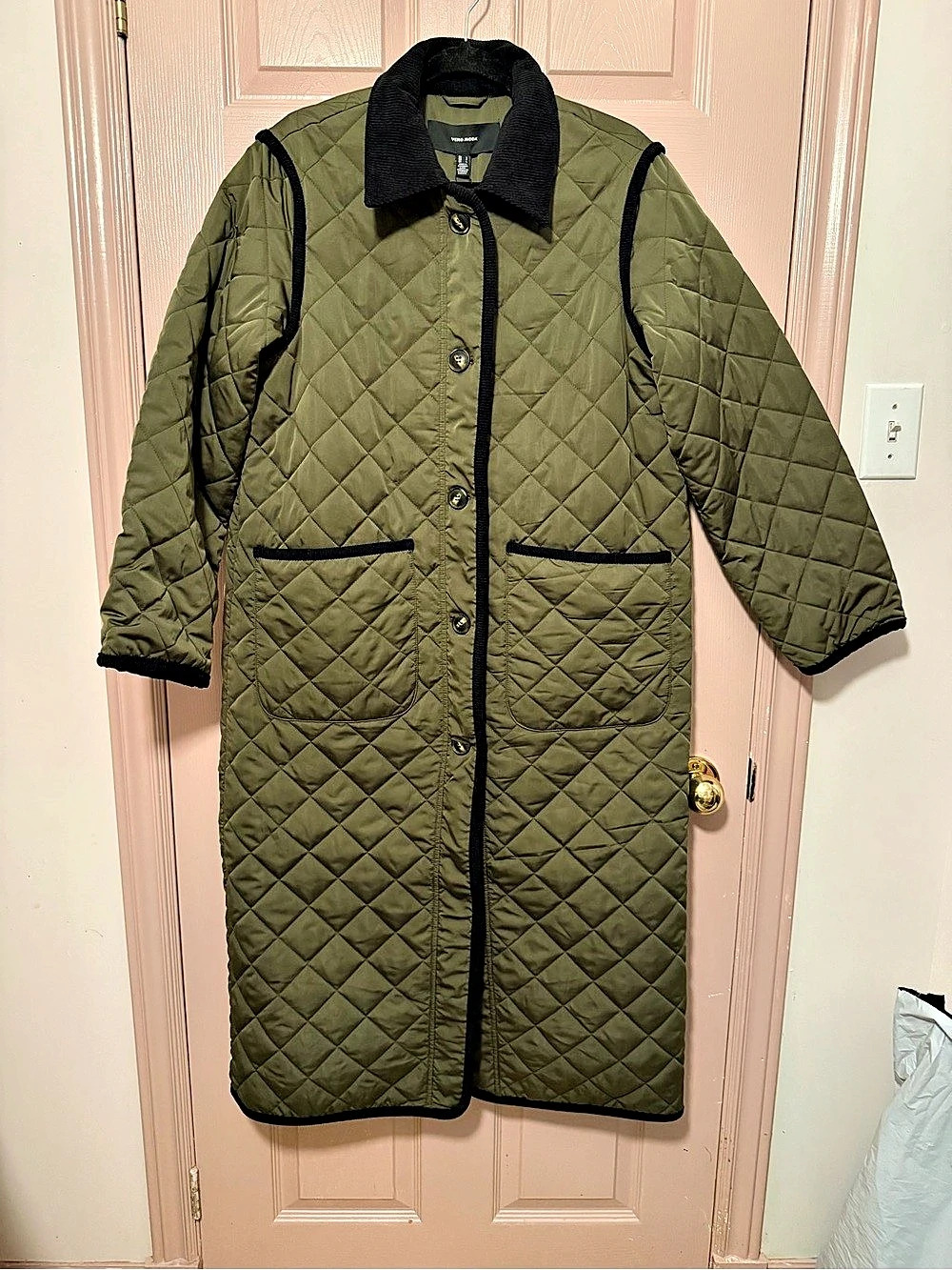 Vero Moda VMEMILY Long Coat Boo Quilted Green & Black - Size Large